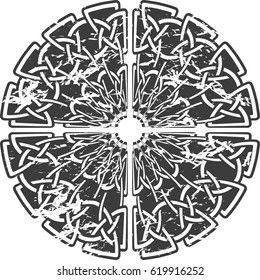 Monochrome Celtic round pattern as element of Scandinavian or Celtic ornament. Vector illustration