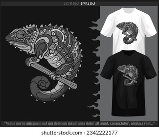 Monochrome Chameleon mandala arts isolated on black and white t shirt.