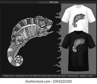 Monochrome Chameleon mandala arts isolated on black and white t shirt.