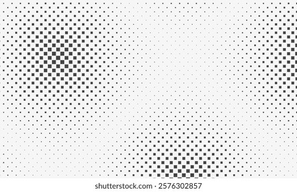 Monochrome chaotic background. Polka dot pattern. Grunge wide banner. Vector