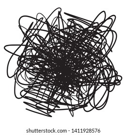 Monochrome chaotic pattern on white. Tangled texture with hatching lines. Hand drawn dinamic scrawls. Background for banners, posters, flyers and textiles. Black and white illustration