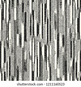 Monochrome Chaotic Striped Brushed Textured Distressed Background. Seamless Pattern.