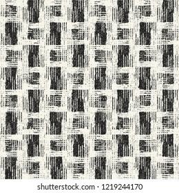 Monochrome Checked Brushed Textured Distressed Background. Seamless Pattern.