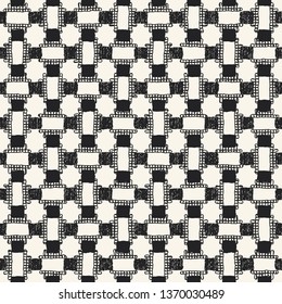 Monochrome Checked Brushed Textured Graphic Motif. Seamless Pattern.