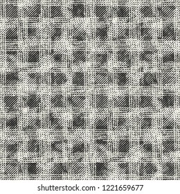 Monochrome Checked Moiré Effect Textured Distressed Background. Seamless Pattern.