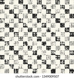 Monochrome Checked Mottled Textured Graphic Motif. Seamless Pattern.