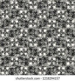 Monochrome Checked Noisy Textured Background. Seamless Pattern.