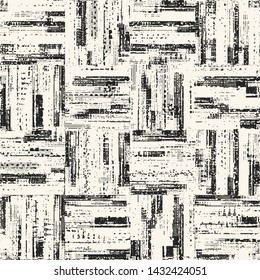 Monochrome Checked Splatter-Textured Distressed Background. Seamless Pattern.