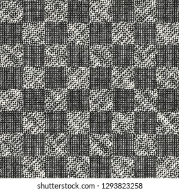 Monochrome Checked Textured Background. Seamless Pattern.
