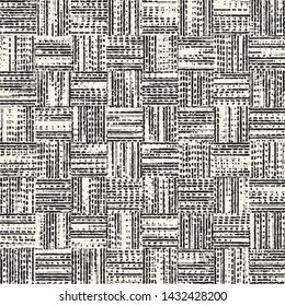 Monochrome Checked Textured Distressed Background. Seamless Pattern.