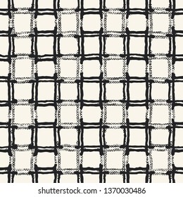 Monochrome Checked Textured Graphic Motif. Seamless Pattern.