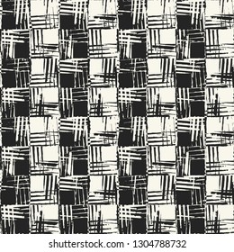Monochrome Checked Urban Graphic Motif. Seamless Pattern.
