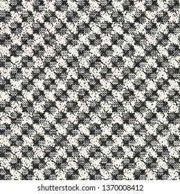 Monochrome Checkered Distressed Canvas Effect Textured Background. Seamless Pattern.