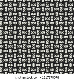 Monochrome Checkered Folk Graphic Motif. Seamless Pattern.
