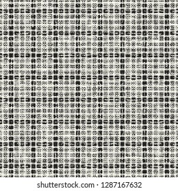 Monochrome Checkered Glitched Textured Background. Seamless Pattern.