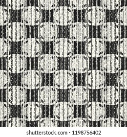 Monochrome Checkered Motif Distressed Textured Background. Seamless Pattern.