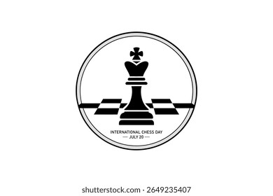 Monochrome chess piece and border style artwork for international chess day clean minimal badge icon