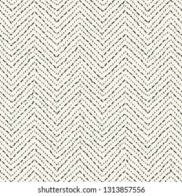 Monochrome Chevron Pencil Stroke Dashed Textured Background. Seamless Pattern.