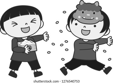 Monochrome Children throwing dried soy beans