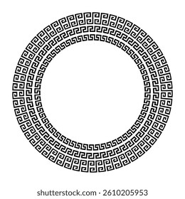 Monochrome Chinese Circle frame. Decorative round frame with floral Chinese ornament, meander. Greek pattern. Roman ellipse frame. For textile, engraving, embroidery, porcelain, engraving, forging