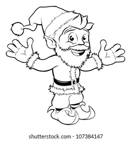 Monochrome Christmas drawing of happy Santa smiling and waving
