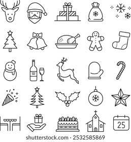 
Monochrome Christmas line Icon Set