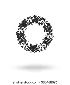 Monochrome Christmas and New Year wreath, vector flat design