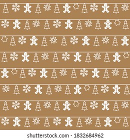 Monochrome christmas ornament string pattern on a gold background