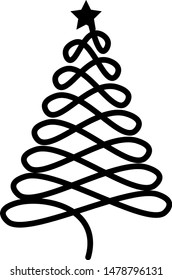 Monochrome christmas tree made with one curved line