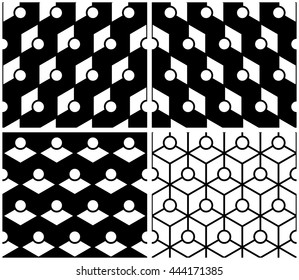 Monochrome circle and argyle in hexagon shapes seamless pattern background vector.