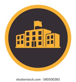 monochrome circle emblem with high building