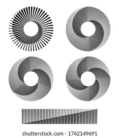 monochrome circle form with halftone lines and transitions