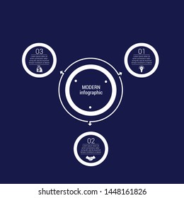 Monochrome circles in a circle. Pattern for infographic 3 positions. Dark blue