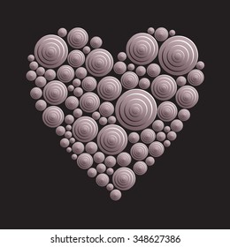 monochrome  circles heart pattern on black background