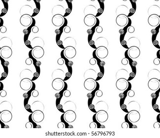 Monochrome circles and waves seamless pattern