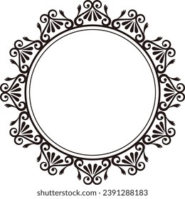 Monochrome circular antique decorative frame.