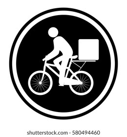 monochrome circular emblem with delivery man in bike