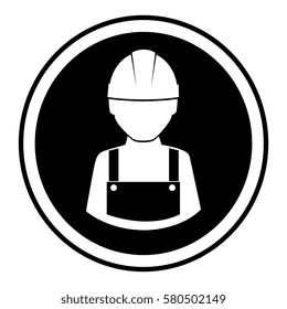 monochrome circular emblem with worker with helmet