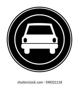 monochrome circular frame with automobile in front view vector illustration