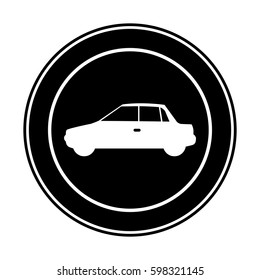 monochrome circular frame with automobile in side view vector illustration