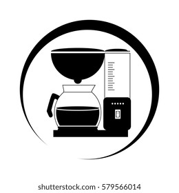monochrome circular frame with coffee maker and glass jar