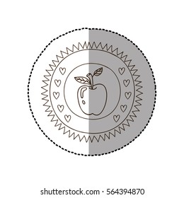 monochrome circular frame with middle shadow sticker with apple fruit
