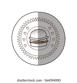 monochrome circular frame with middle shadow sticker with hamburger