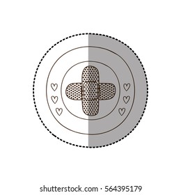 monochrome circular frame with middle shadow sticker with crossed band aid