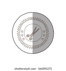 monochrome circular frame with middle shadow sticker with scissors tool