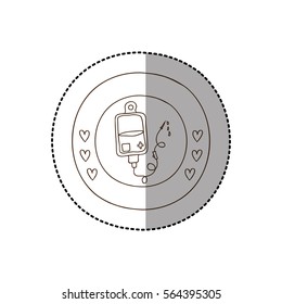 monochrome circular frame with middle shadow sticker with bag donate blood