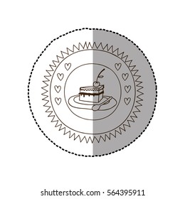 monochrome circular frame with middle shadow sticker with pie portion with cherry