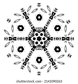  Monochrome circular geometric ornament. Round mandala for coloring book page. Template for printing on fabric.