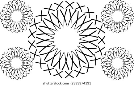 Diseño gráfico circular monocromo con patrón cruzado.
