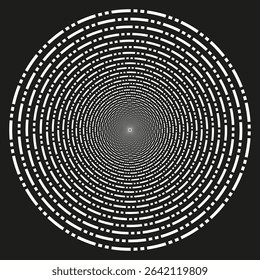 Monochrome circular grid. Radial dotted pattern. Vector abstract sphere. Optical illusion form.
